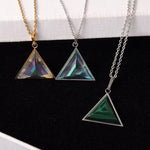 Aquamarine, Malachite And Clear Quartz Triangle Amulet NecklaceNecklace