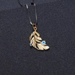Golden Feathers Leaf Blue Topaz Gemstone Pendant - 925 Sterling Silver ( No Chain )Pendant