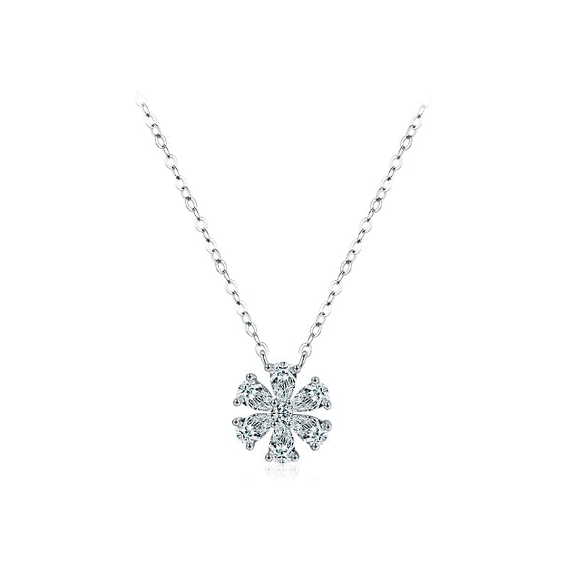 Sparkling Lucky Flower Sapphire Pendant Necklace - 925 Sterling SilverNecklaceRHN977-BAI