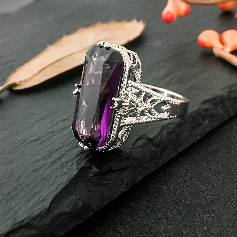 Stunning Big Amethyst Ring - 925 Sterling SilverRing