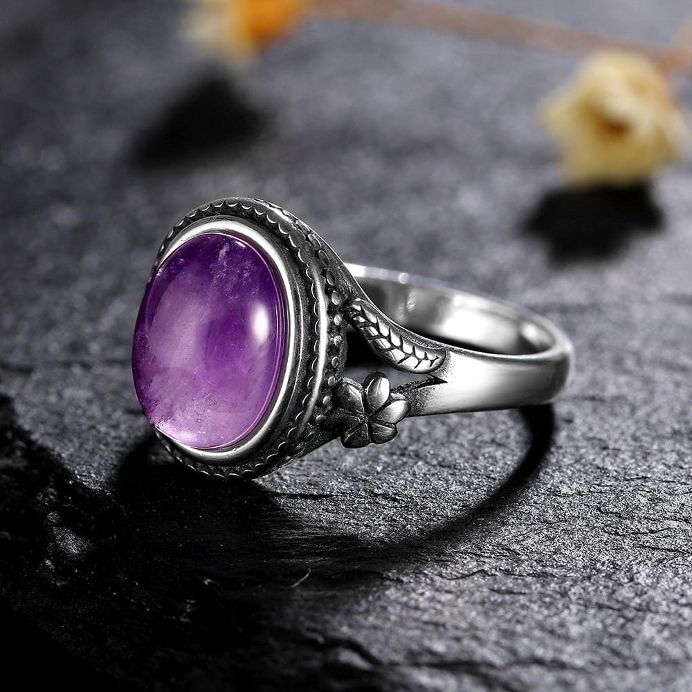 Natural Amethyst Oval Ring - 925 Sterling SilverRing