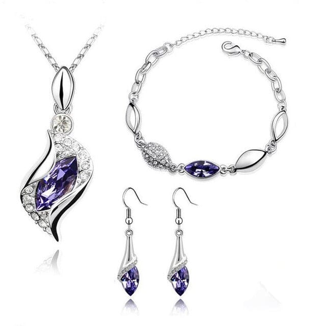 Elegant Party Crystals Jewelry SetJewelry SetSilver Dark Purple