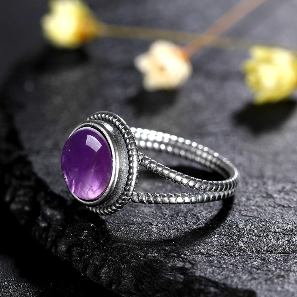 Natural Round Amethyst Lovely Ring - 925 Sterling SilverRing