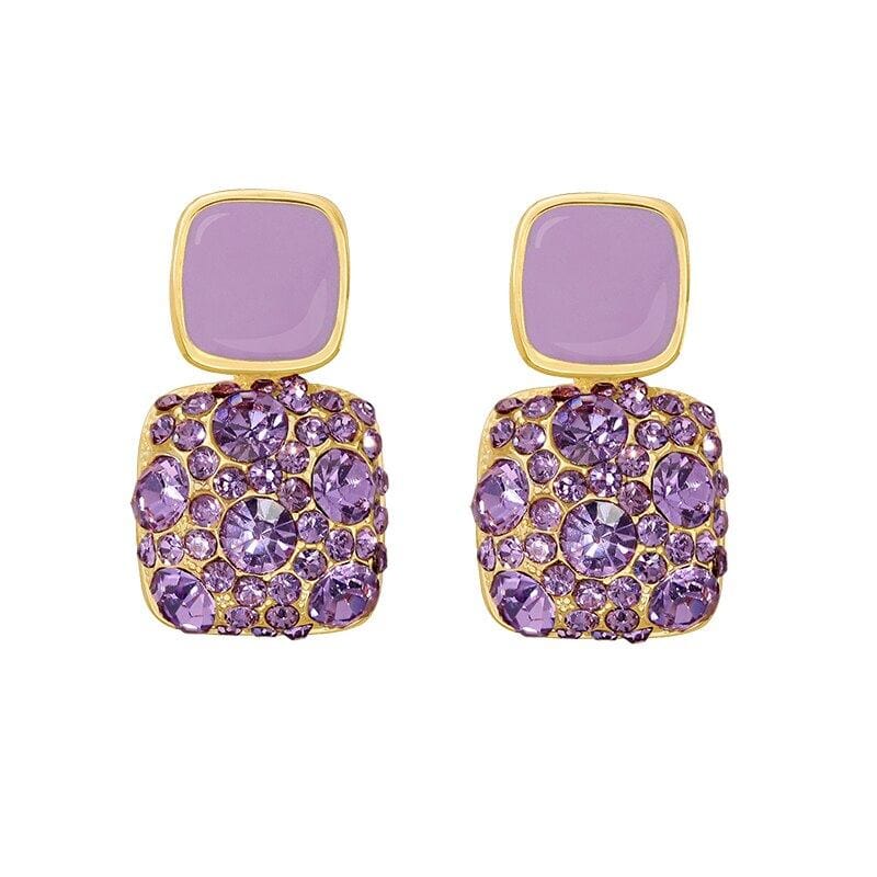 Noble Purple Amethyst Square Stud EarringsEarrings
