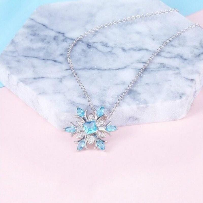Aquamarine Snowflake Pendant Necklace - 925 Sterling SilverNecklace