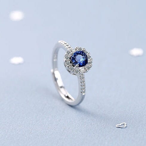 Dainty Blue Sapphire Zircon Adjustable Ring - 925 Sterling SilverRing