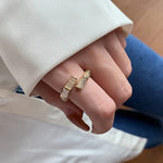Opals Bamboo Shape Gold Colour Adjustable RingRing