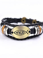 WWJD Fish Leather Bracelet Jesus Religious Braided BraceletBraceletWWJD