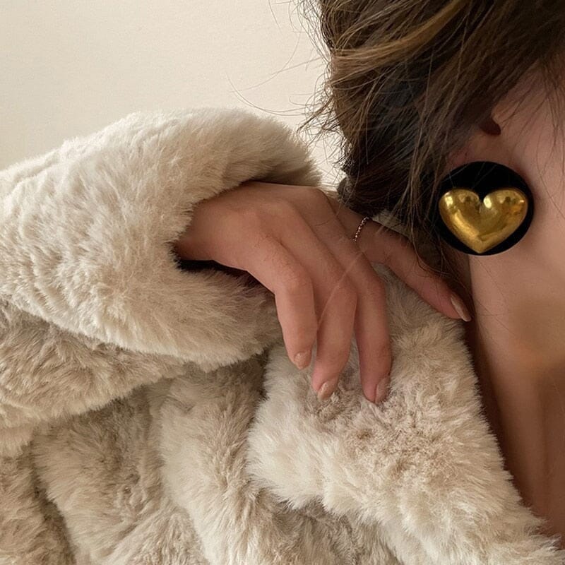 Big Black Round Gold Colour Heart Stud EarringsEarrings