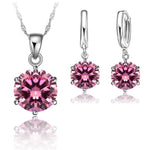 Crystal Earrings & Pendant Necklace - 925 Sterling SilverJewelry SetPink