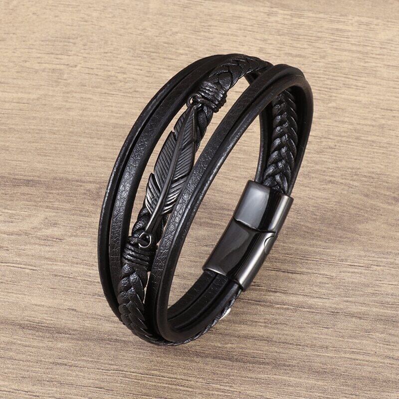 WWJD Fashion Classic Black Woven Leather Inlaid Cross Magnetic BraceletBraceletA11154-Black