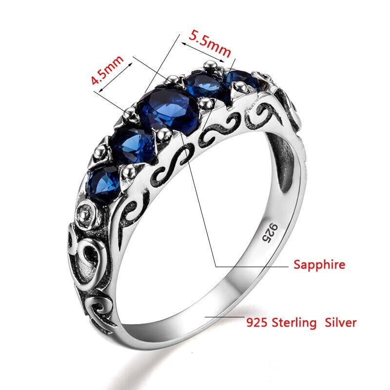 Amazing Ethnic Created Sapphire Stone Ring - 925 Sterling SilverRing