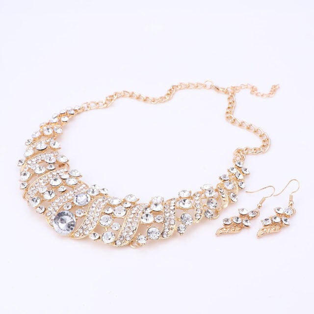 Stylish Crystal Necklace Jewelry SetJewelry SetWhite Gold
