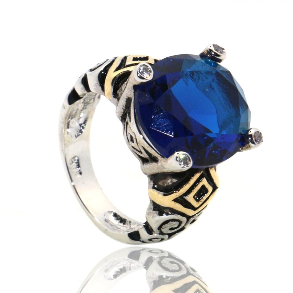 Fancy Blue Crystal Sapphire Ring - 925 Sterling SilverRing