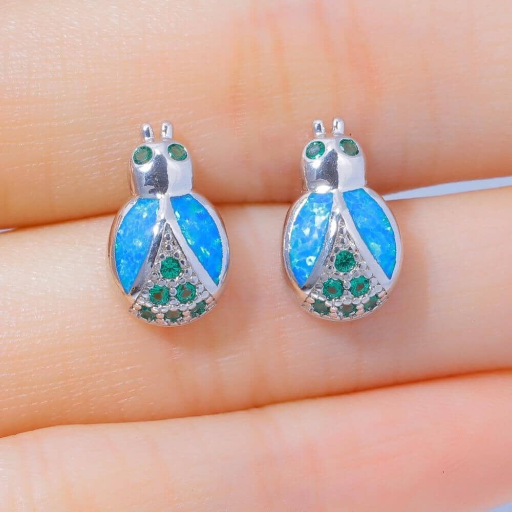 Lovely Cute Bug Blue Fire Opal Jewelry Stud EarringsEarrings