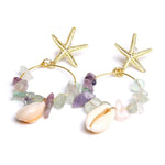 Boho Puka Shell Stone Chips Starfish Charm EarringsEarrings7 Lucite Fluorites