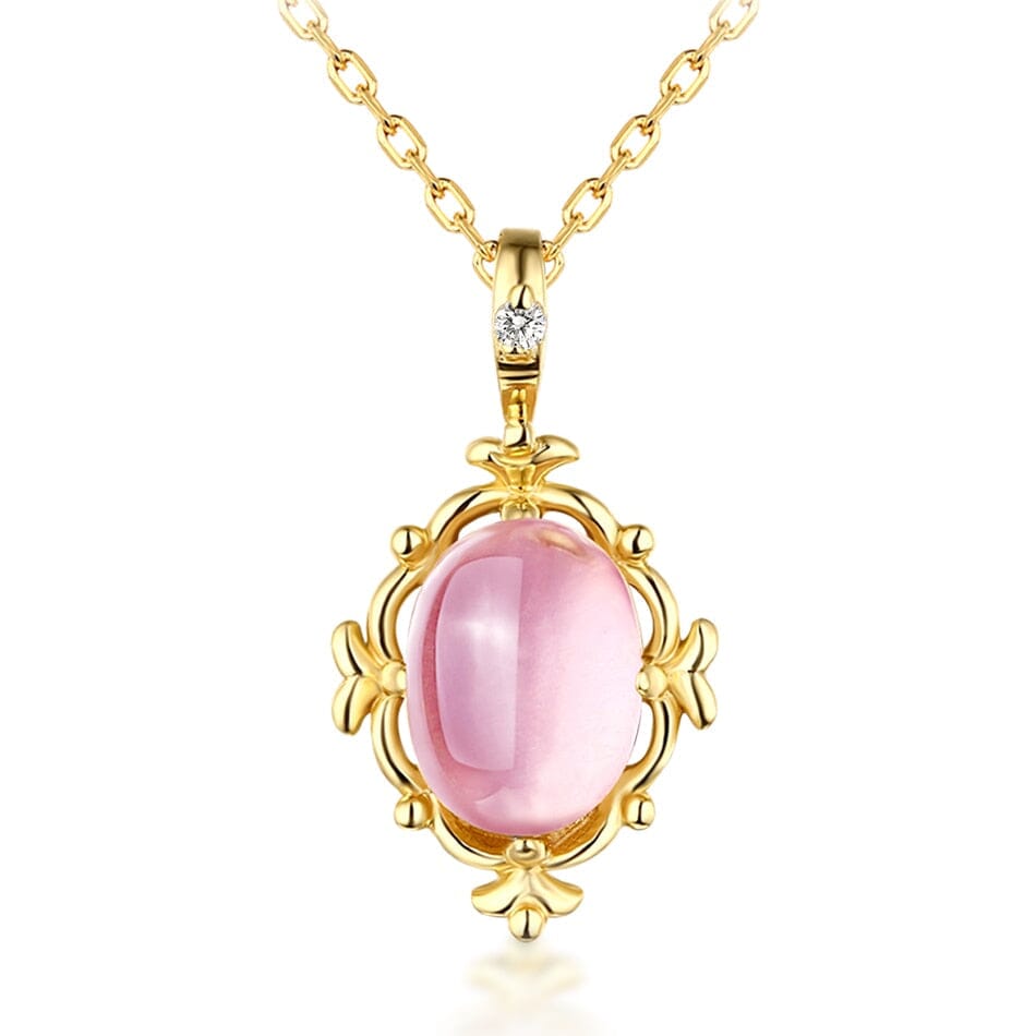 Luxury Natural Opal Rose Quartz Pendant Charm Necklace - 925 Sterling SilverNecklacerose quartz