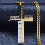 WWJD Cross Christian Prayer Necklace - ( Stainless Steel Gold )Necklace