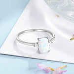 Rectangular Created White Fire Opal Hoop Ring - 925 Sterling SilverRing