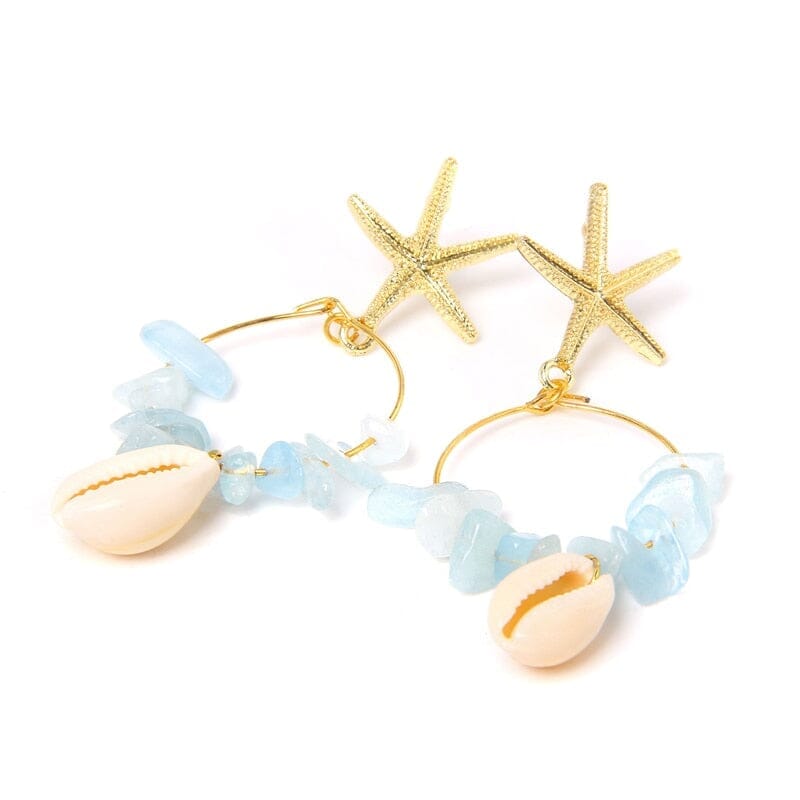 Boho Puka Shell Stone Chips Starfish Charm EarringsEarrings8 Aquamarine