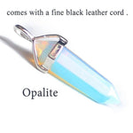 19 Design Natural Crystal Pendant Black Leather NecklacesNecklaceOpalite