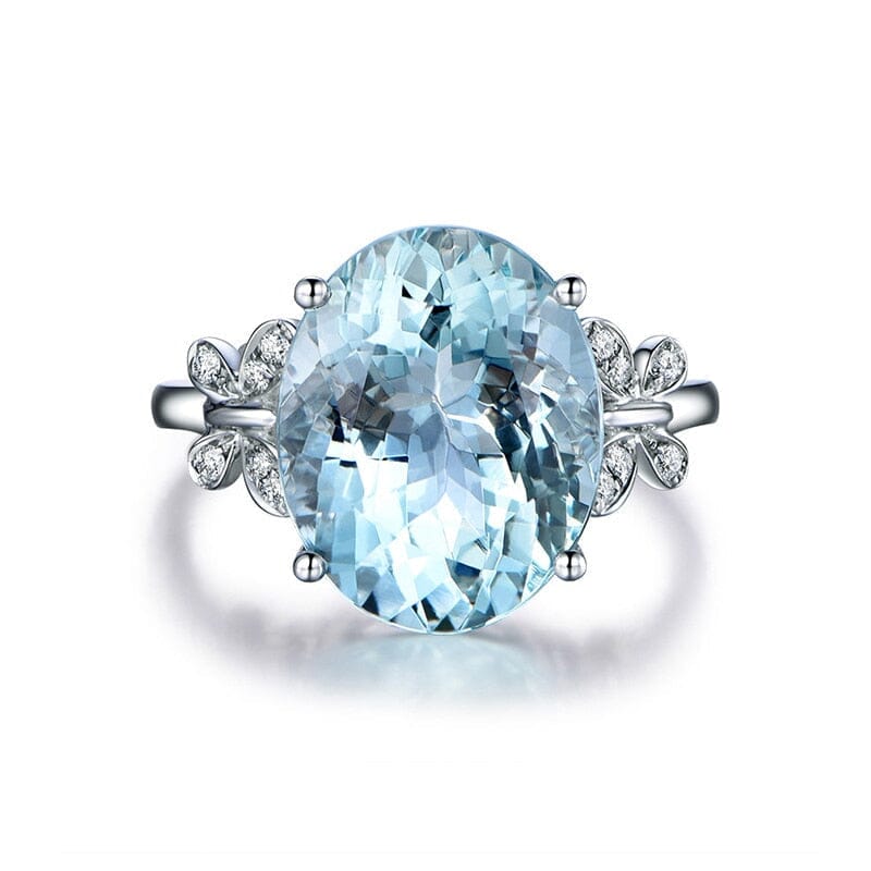 Round Aquamarine and Butterfly Ring - 925 Sterling SilverRing