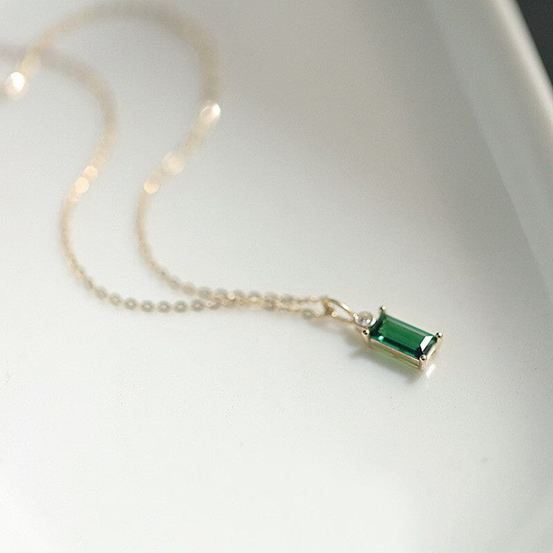 Mini Rectangle Emerald Green NecklaceNecklaceSilver