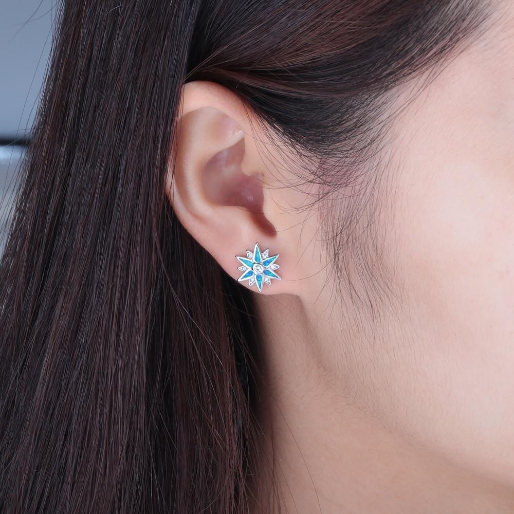 Starburst White & Blue Fire Opal Stone Stud EarringsEarrings