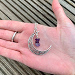 Amethyst Crystal Wire Wrapped Moon Gothic NecklaceNecklaceS1