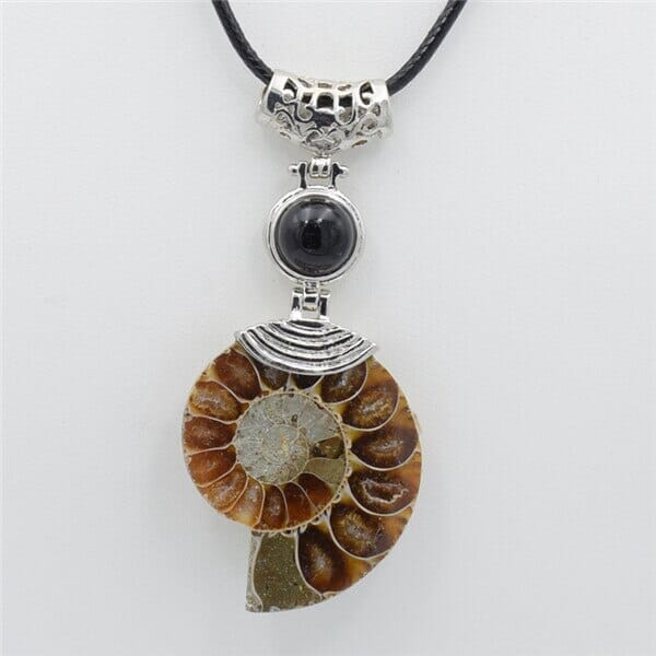 High Quality Natural Ammonite Shell with Natural Stones ChokerNecklaceblack agate