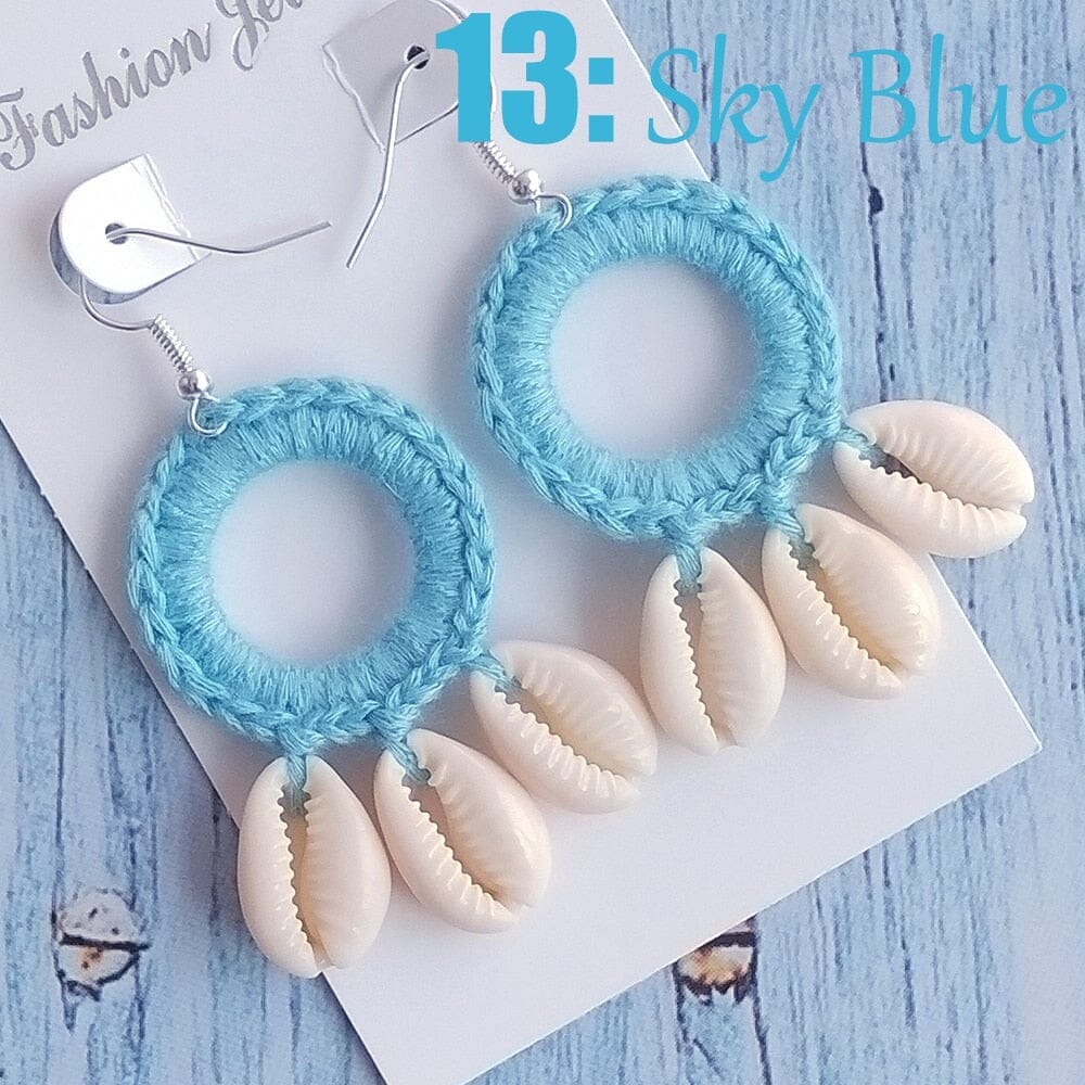 Fashion Boho Beach Puka Shell Crochet EarringsEarringssky blue