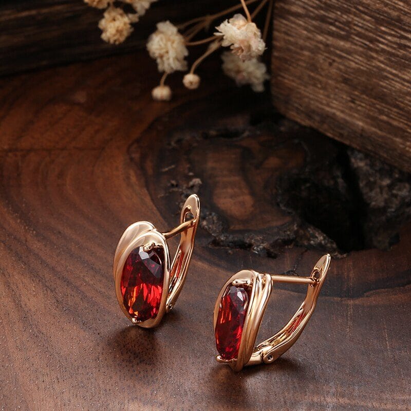 Luxury Natural Pink Fire Opal, Ruby and Diamond Stud Earrings - 585 Rose GoldEarrings