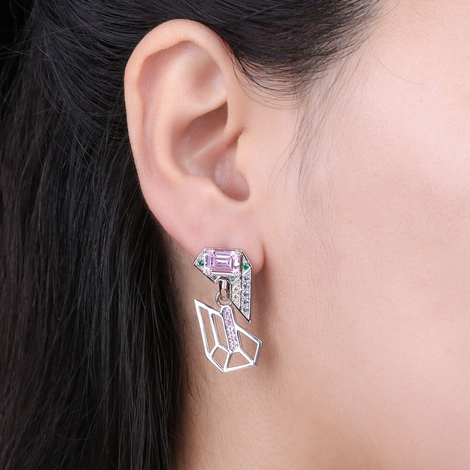 Geometric 6.4ct Emerald Cut Pink Earrings - 925 Sterling SilverEarrings