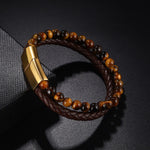 Yellow Tiger Eye in Genuine Leather BraceletBracelet