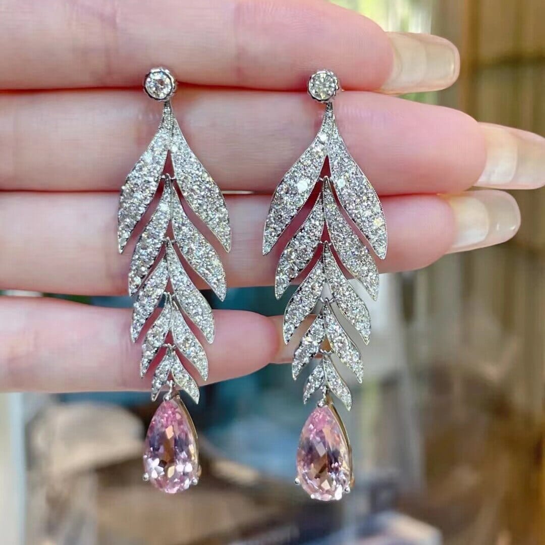 Original Elegant Leaf Fashion Zircon Pink Sapphire Earrings - 925 Sterling SilverEarrings