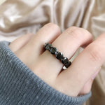 Round Cut Created Obsidian Black Gemstone Ring - 925 Sterling SilverRing