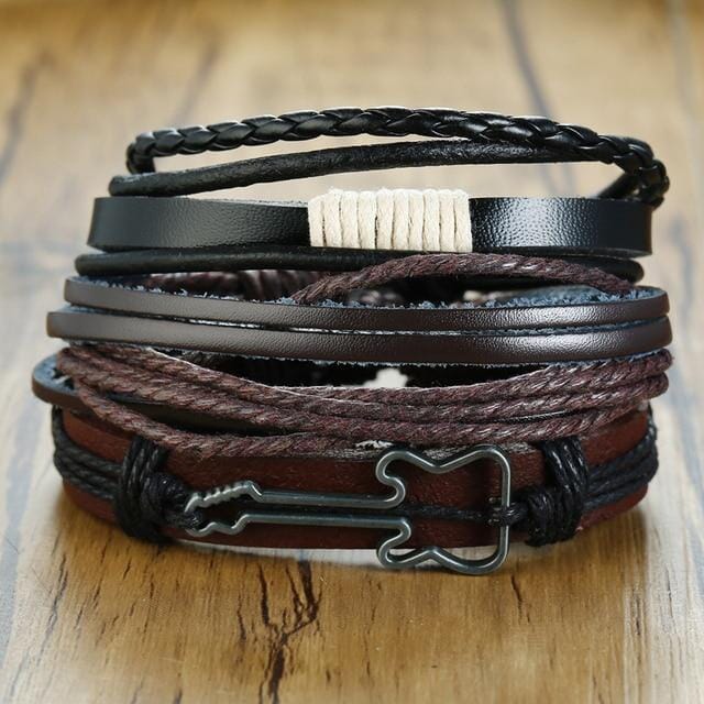 4Pcs/Set Braided Wrap Leather Bracelets for MenBraceletSet 7