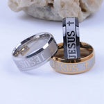 Stainless Steel Black, Gold and Silver Color WWJD Jesus Cross RingRing