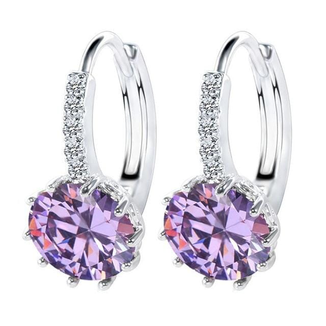 Luxury Flower Charm Assorted Crystals Ear Stud EarringsEarringsSilver - Purple