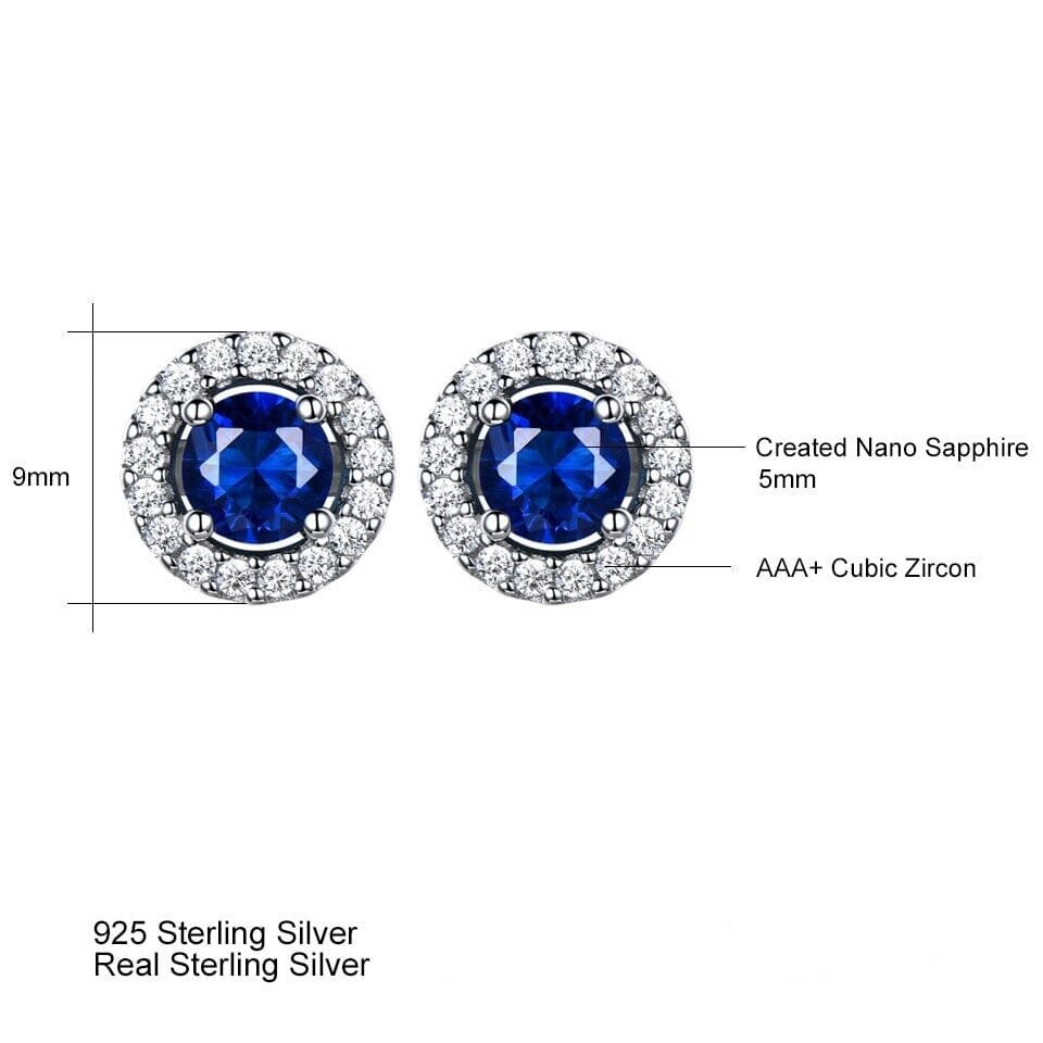 Round Rich Color Nano Sapphire Stud Earrings - 925 Sterling SilverEarrings