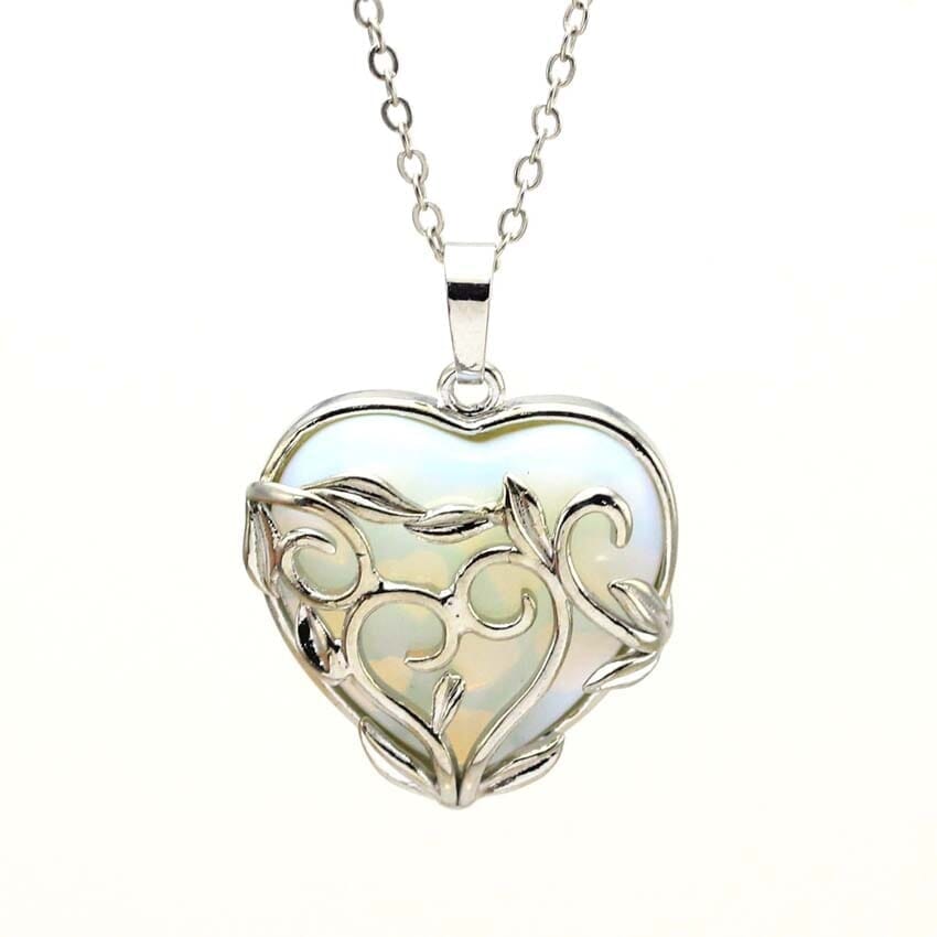 Hollow Heart Shape Amethyst Stone Pendant NecklaceNecklace