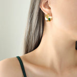 French High-end Emerald Green Natural Beads U Shaped Stainless steel EarringsEarringsDYE316G