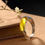 Amber Gemstone Authentic S925 Fine Jewelry Ring Sterling Silver - ResizeableRing