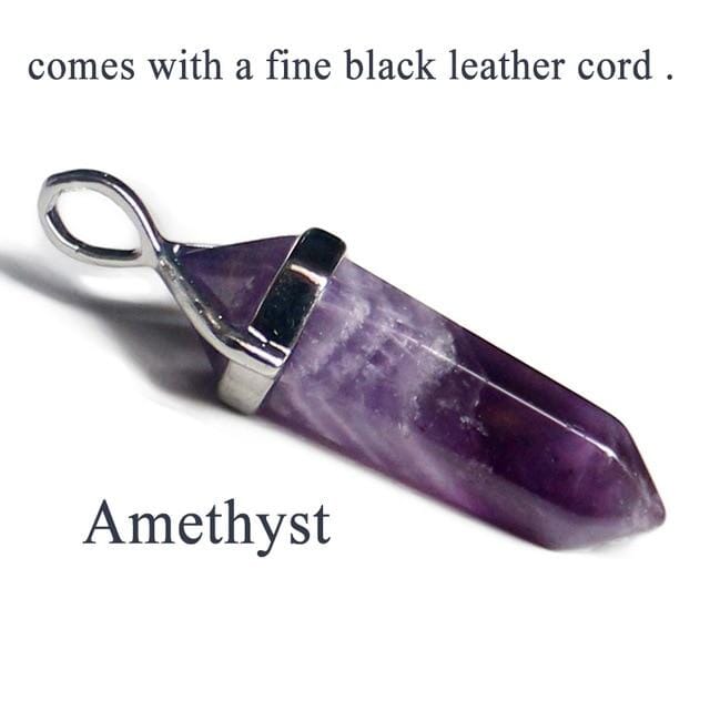 19 Design Natural Crystal Pendant Black Leather NecklacesNecklaceAmethyst