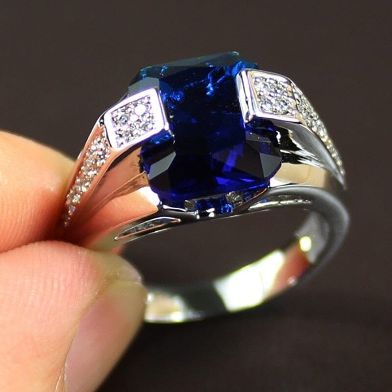 Index Finger Male Blue CZ Sapphire Ring - 925 Sterling SilverRing6