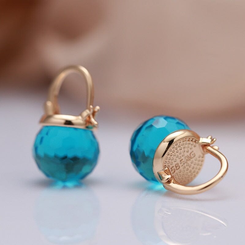 Geometric Spherical Blue Aquamarine Zircon Pendant EarringsEarrings