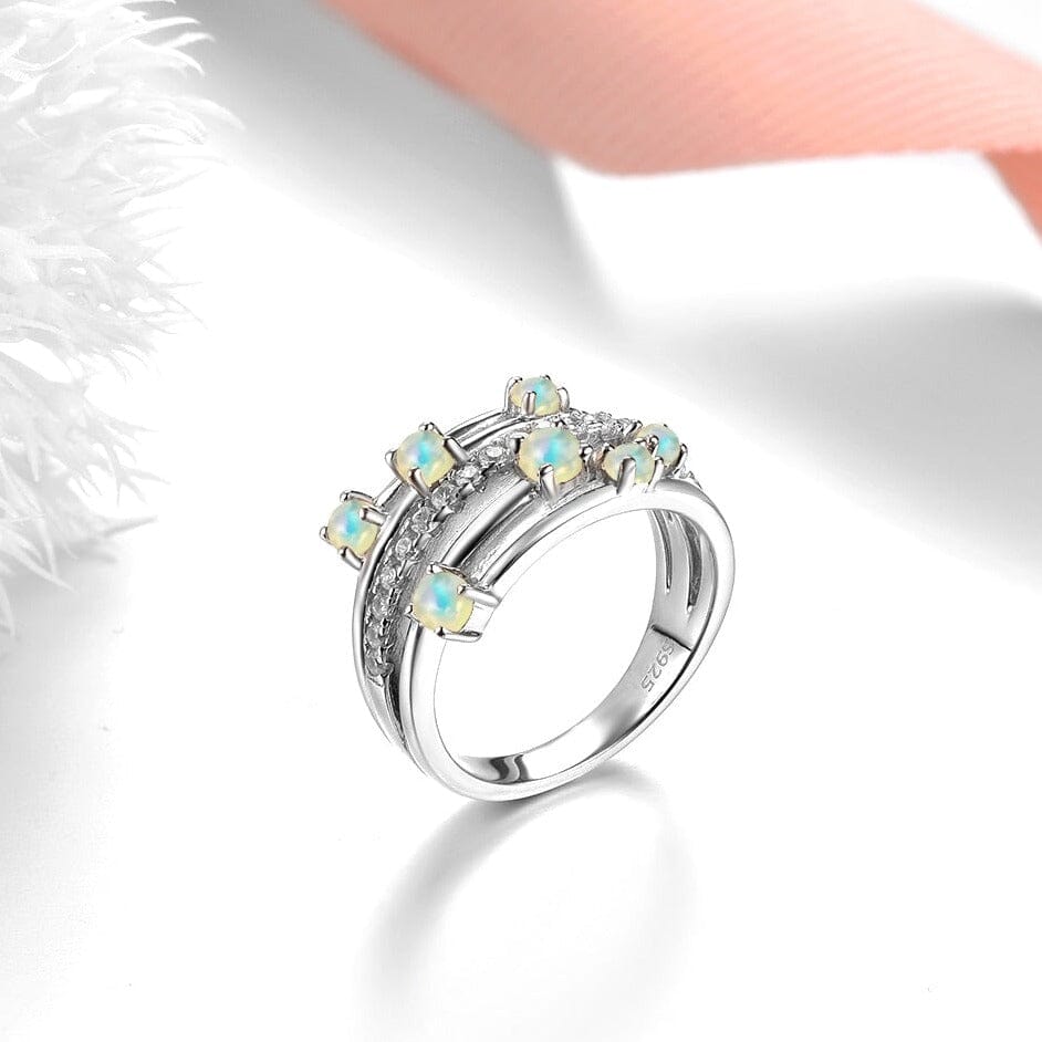 Classic Design Multiple Natural Opal Ring - 925 Sterling SilverRing