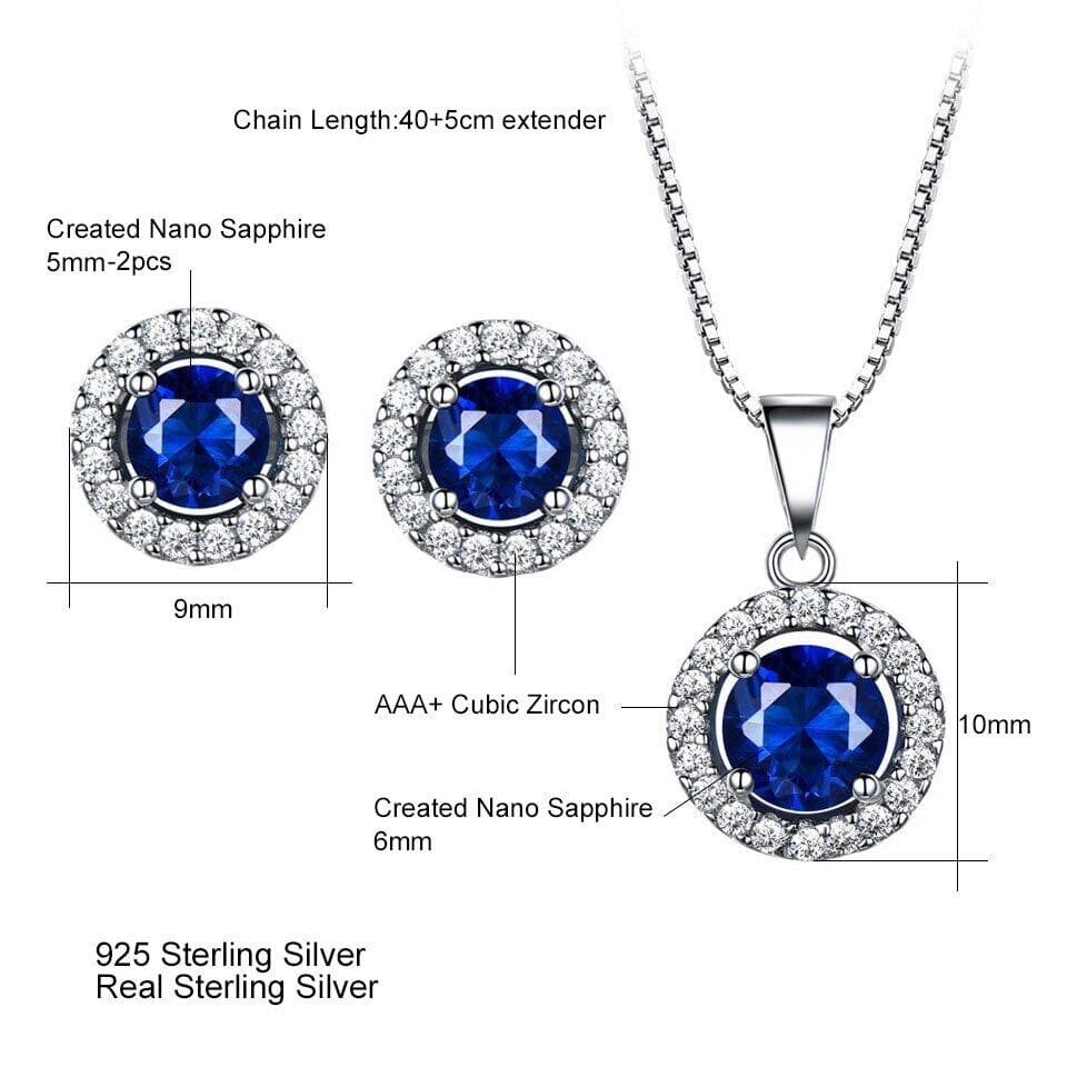 Nano Blue Sapphire Pendant Stud Earrings Jewelry Set - 925 Sterling SilverEarrings