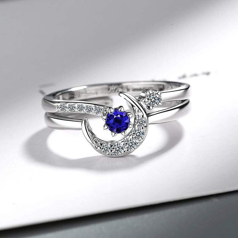 Fashion Star Moon Shape Sapphire Ring - 925 Sterling SilverRing