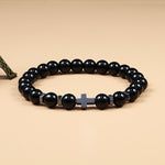 WWJD Energy Tiger Eye Stone Black Lava Cross Beads BraceletBraceletBright Black ElasticChina